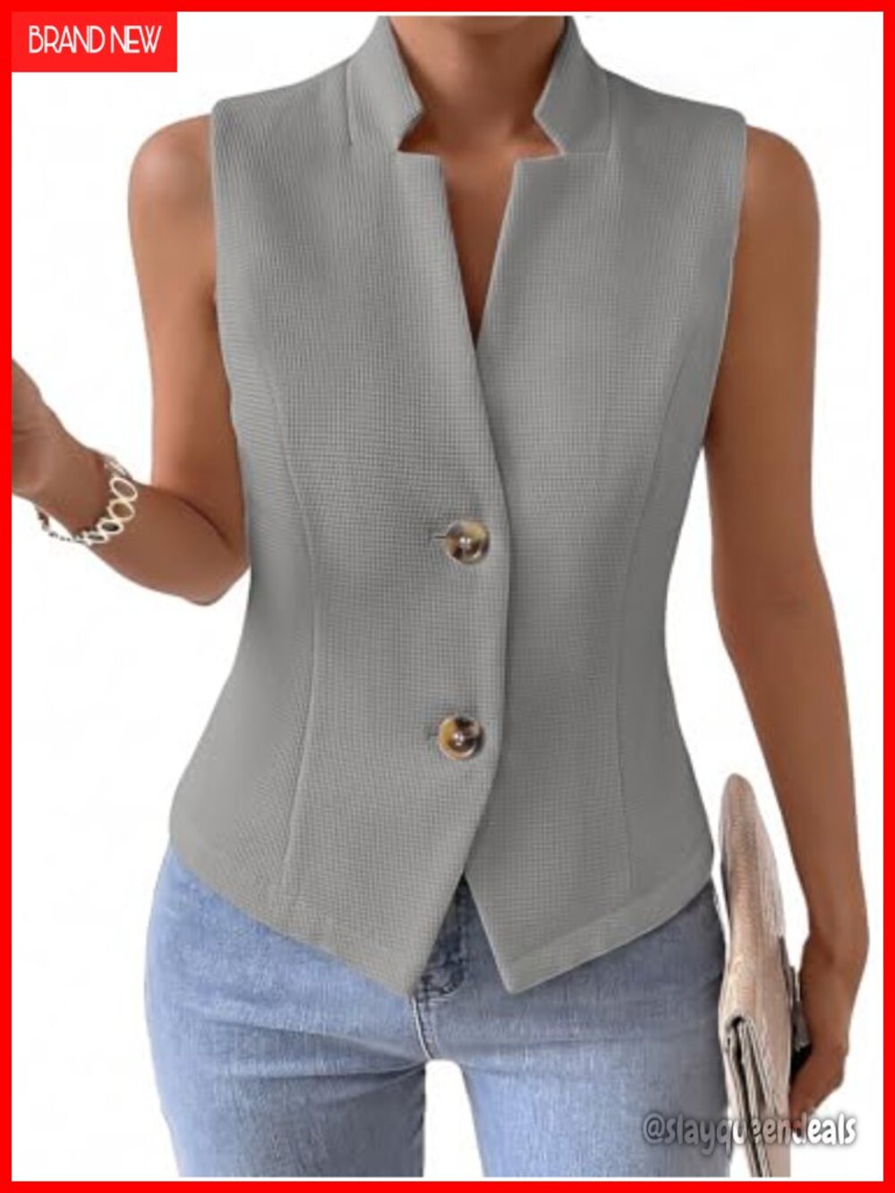 Sleeveless Knit Sweater Vest Stretchy Button-Front Casual Dressy Top
